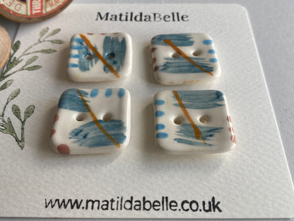 25mm set of Six square handmade Buttons Coastal Colours