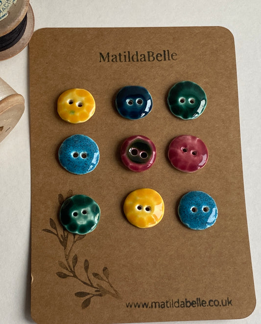 Buttons Set of 9 Rounds 20mm Handmade Ceramic Buttons