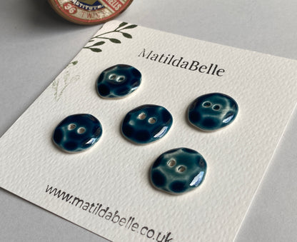 Vintage inspired 20mm Round Buttons set of five, Petrol Blue