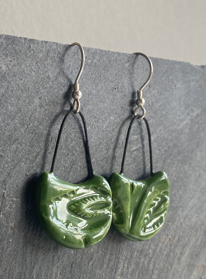 Ceramic Botanical Dangle Earrings - Choice of Greens