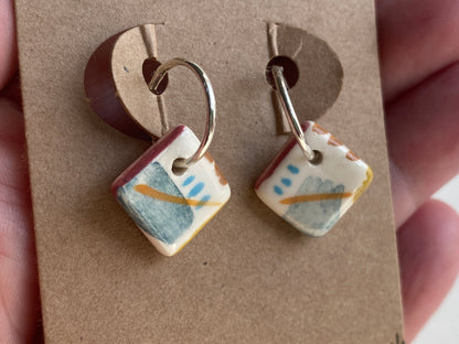 Silver Hoops with coastal vibe ceramic squares