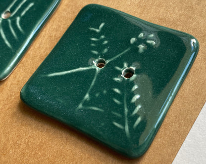 35mm Set of 3 Square Botanical Clay Buttons Green- 35mm  -