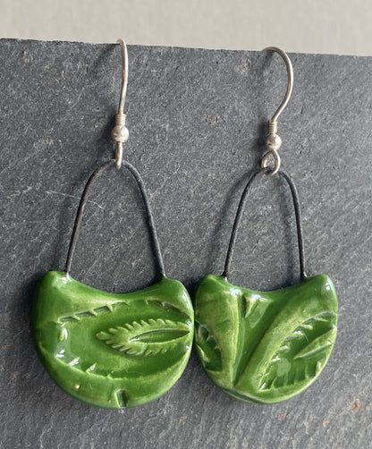 Ceramic Botanical Dangle Earrings - Choice of Greens