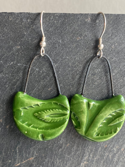Ceramic Botanical Dangle Earrings - Choice of Greens