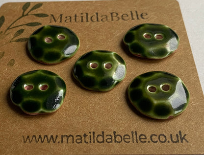 Vintage inspired 20mm Round Buttons set of five, Olive Green