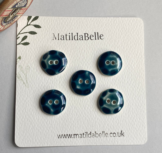 Vintage inspired 20mm Round Buttons set of five, Petrol Blue