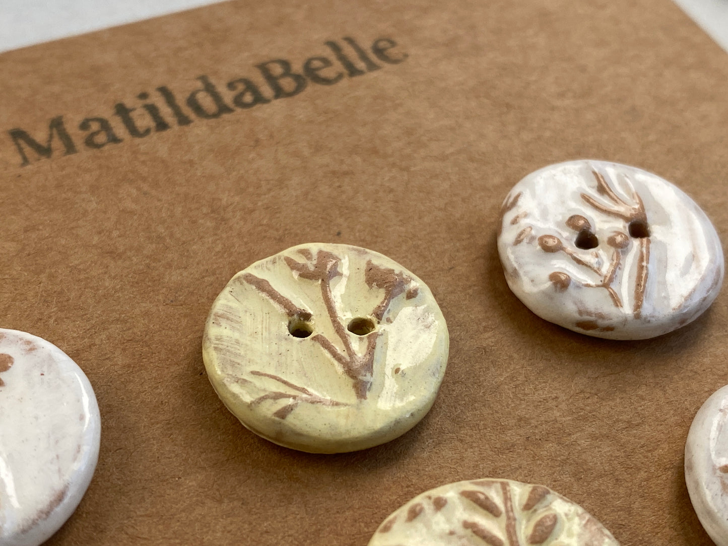 Ceramic Handmade buttons set of Nine pastel botanical 20mm