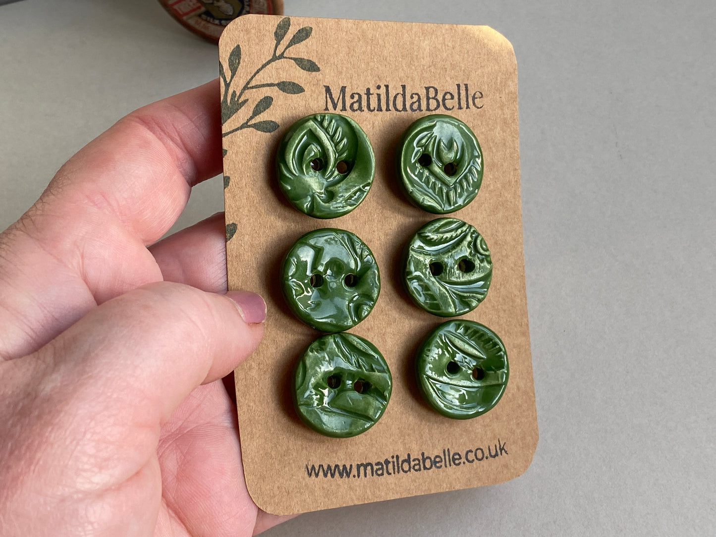 22mm Set of 6 chunky botanical buttons Forest Green 22mm