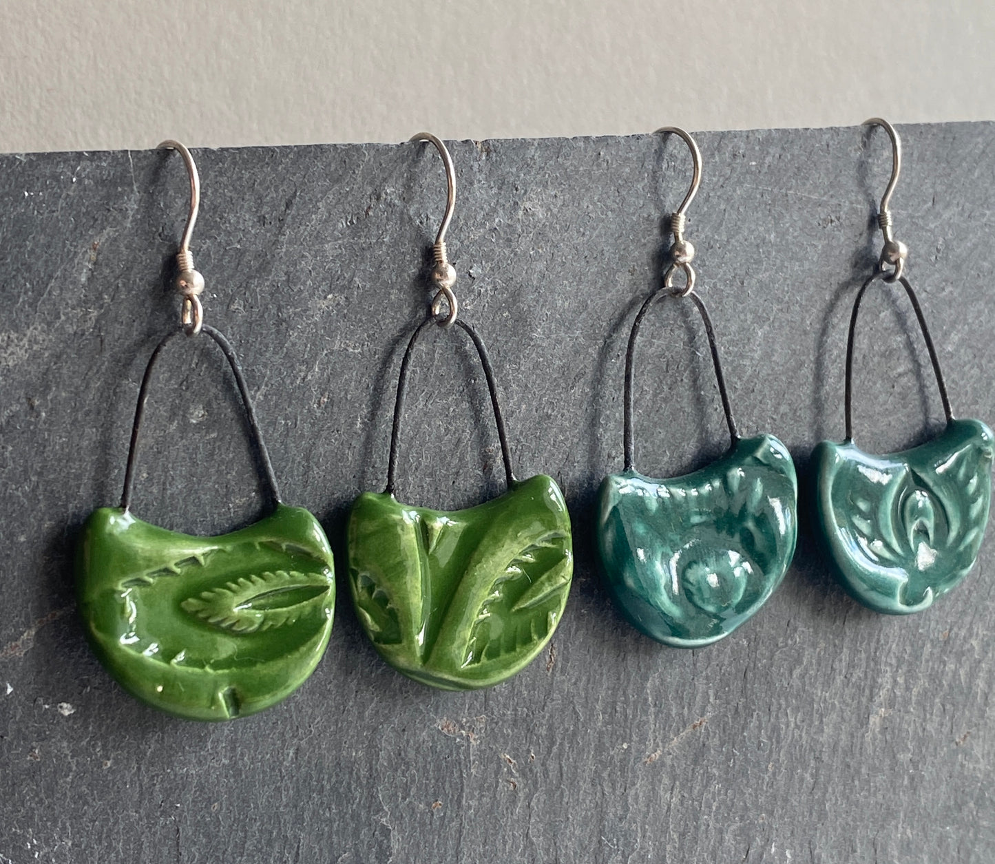 Ceramic Botanical Dangle Earrings - Choice of Greens