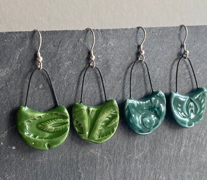 Ceramic Botanical Dangle Earrings - Choice of Greens