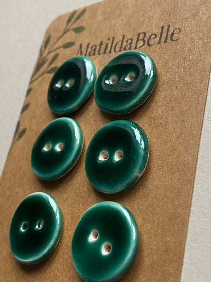 20mm Buttons set of 6, 20mm rounds glossy green