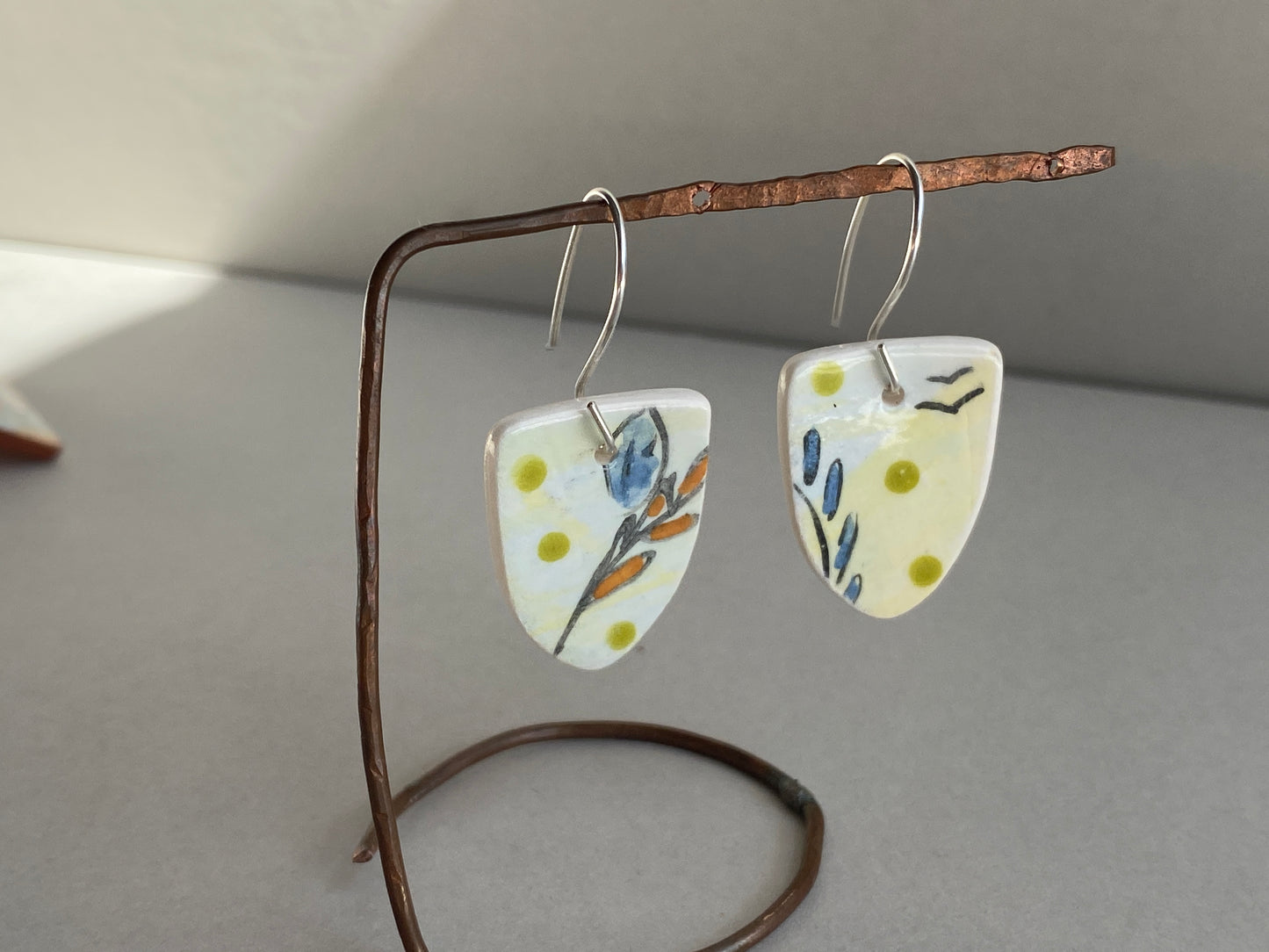 Botanical Ceramic Earrings Handmade Sterling Silver drops