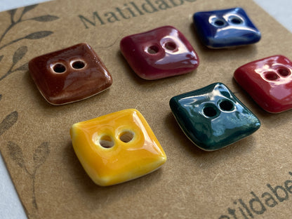 Buttons handmade ceramic 16mm set of Six square tiny buttons mixed colours