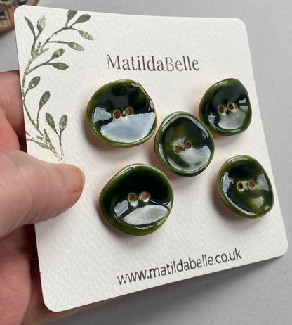 Handmade Ceramic Buttons 25mm rich Olive Green