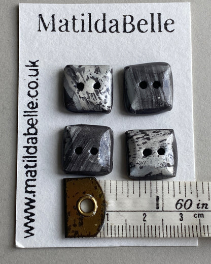 Ceramic Buttons handmade tiny Square set of Four 14mm