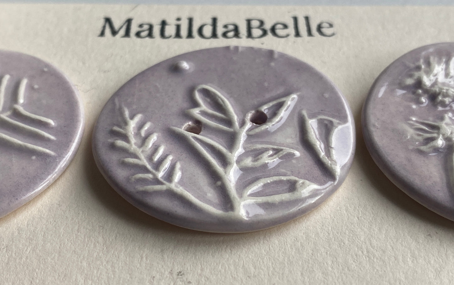 Handmade Ceramic Round 36mm Buttons Botanical Lilac