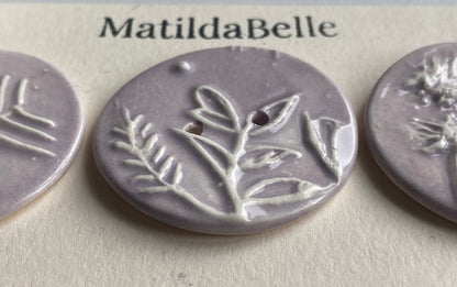 Handmade Ceramic Round 36mm Buttons Botanical Lilac