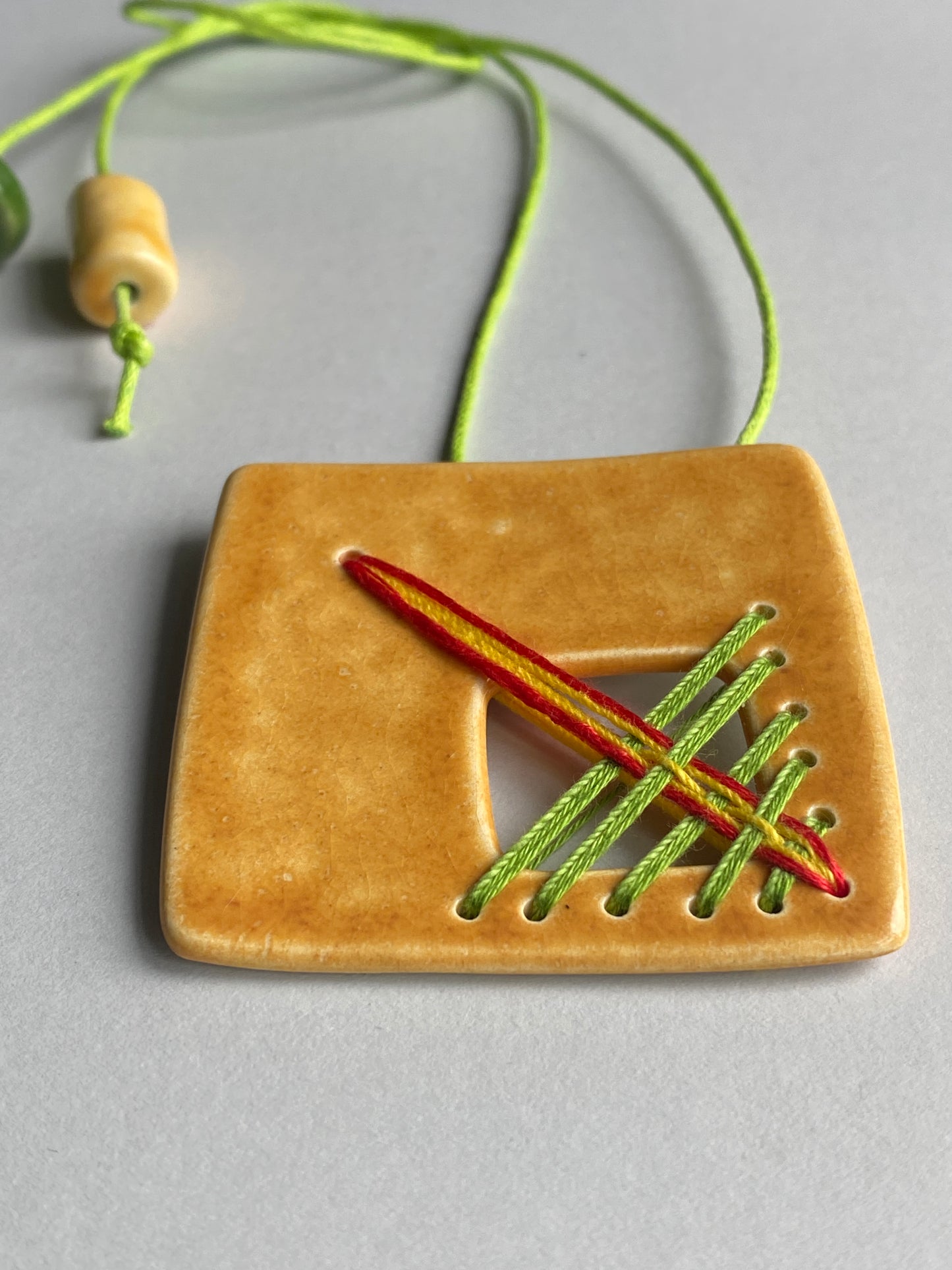 Handmade Ceramic Stitched Pendant Necklace Vibrant