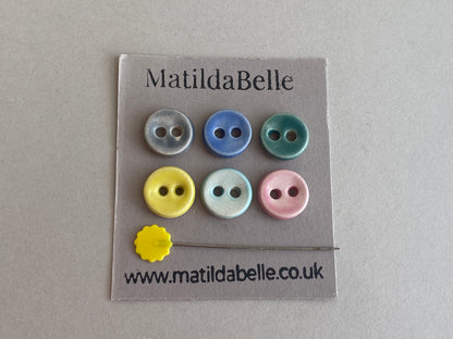 Buttons Handmade tiny 12mm pastel set of Six