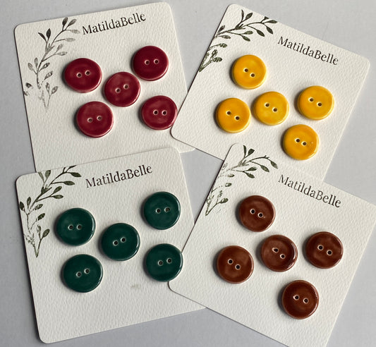 Buttons set of 5 round 22mm Handmade Ceramic Buttons choice of colours