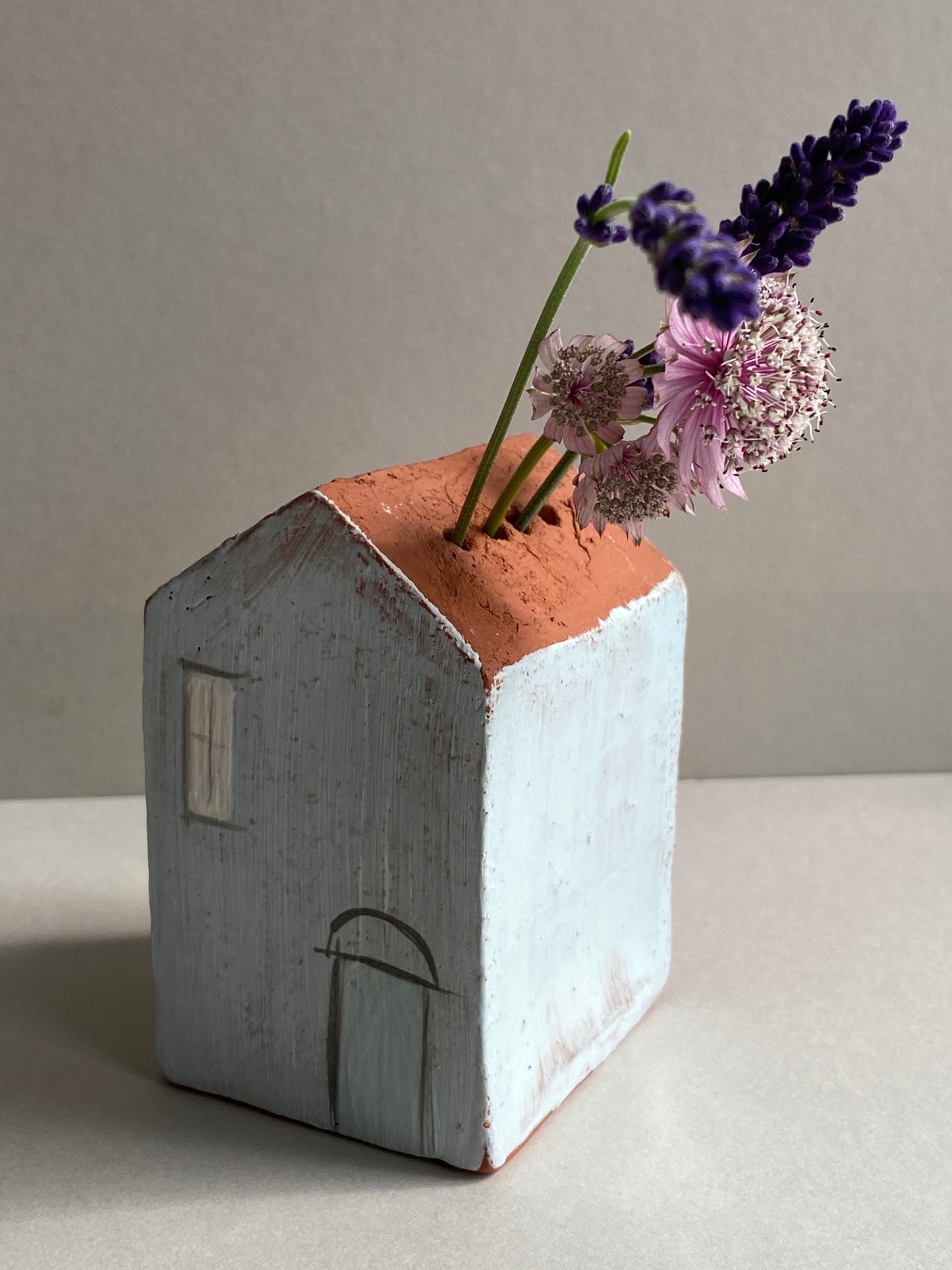 Handmade Ceramic Dry Vase House Blue Door and Moon