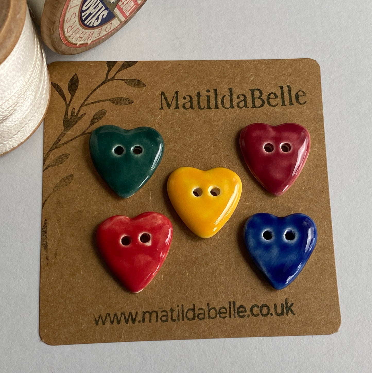 Handmade Ceramic Heart Button 20mm , Mixed Set of 5