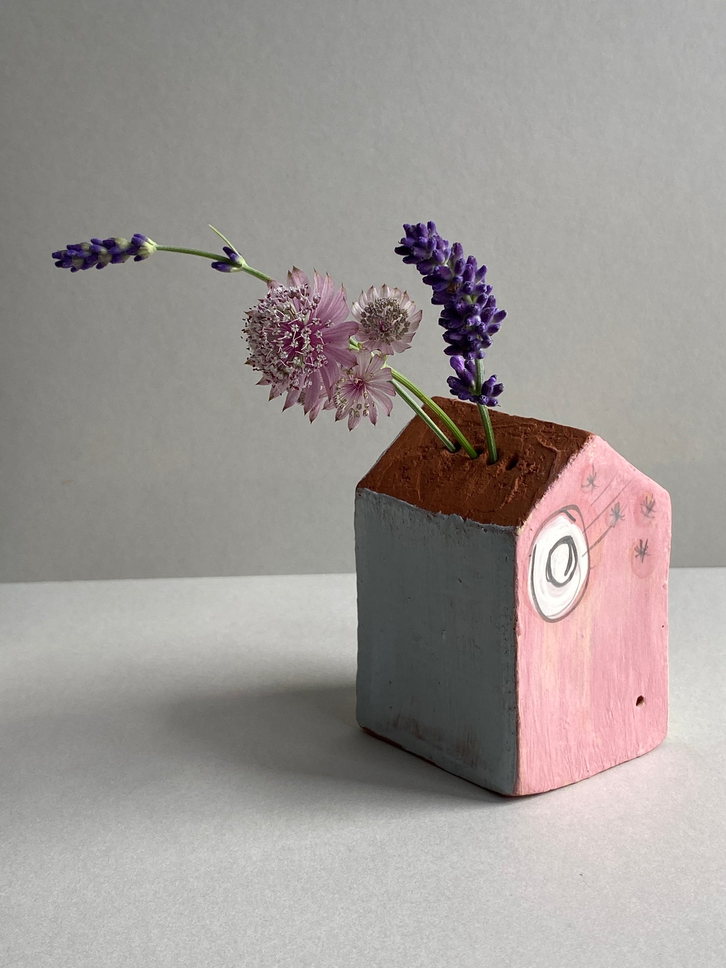 Handmade Ceramic Dry Vase Houses Blue Door and Moon