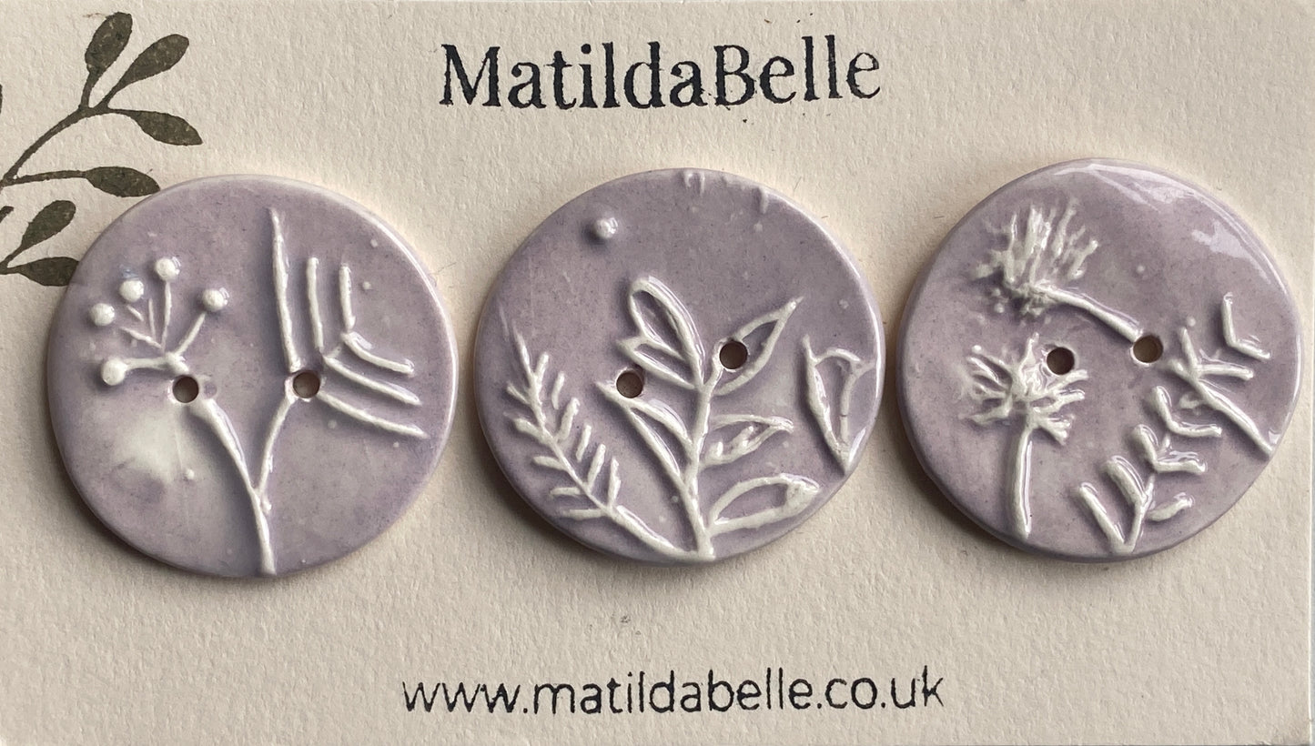Handmade Ceramic Round 36mm Buttons Botanical Lilac