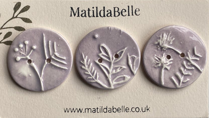 Handmade Ceramic Round 36mm Buttons Botanical Lilac