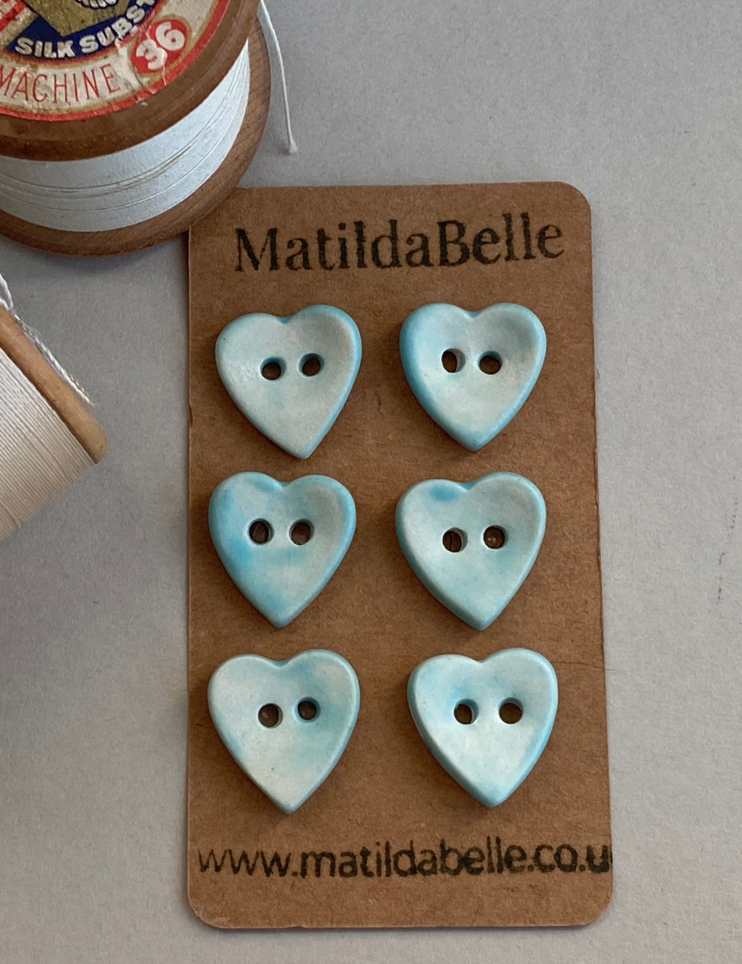 Buttons set of six Hearts 18mm handmade ceramic buttons Turquoise