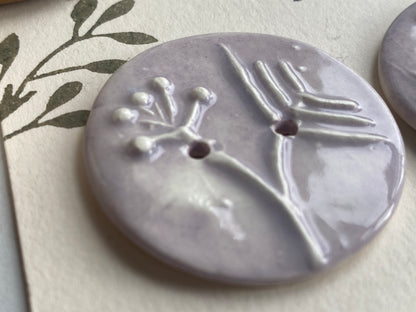 Handmade Ceramic Round 36mm Buttons Botanical Lilac