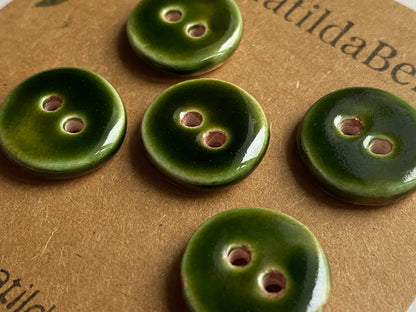 Buttons Handmade 17mm Olive Green set of Five