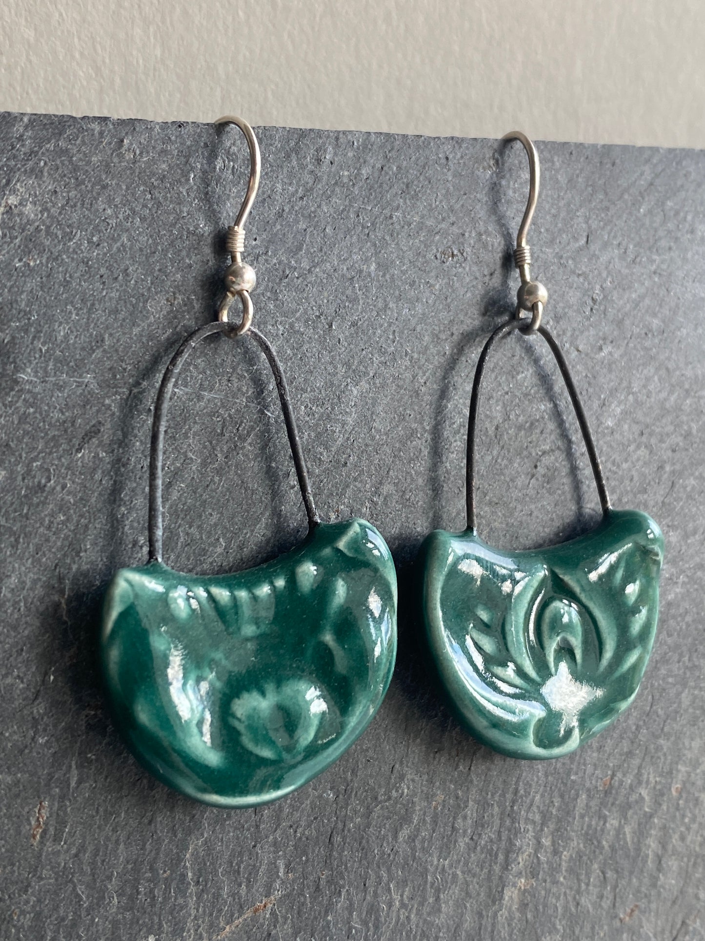 Ceramic Botanical Dangle Earrings - Choice of Greens