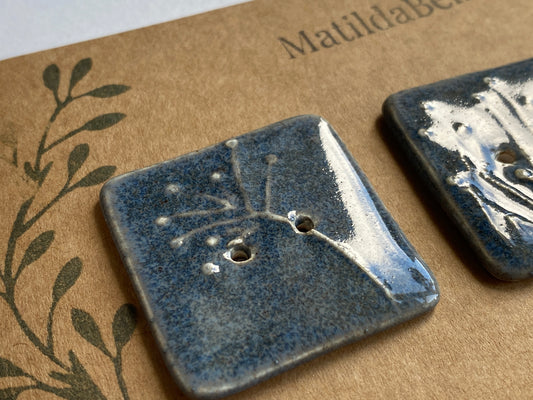 35mm Set of 3 Square Botanical Clay Buttons Heather- 35mm  -