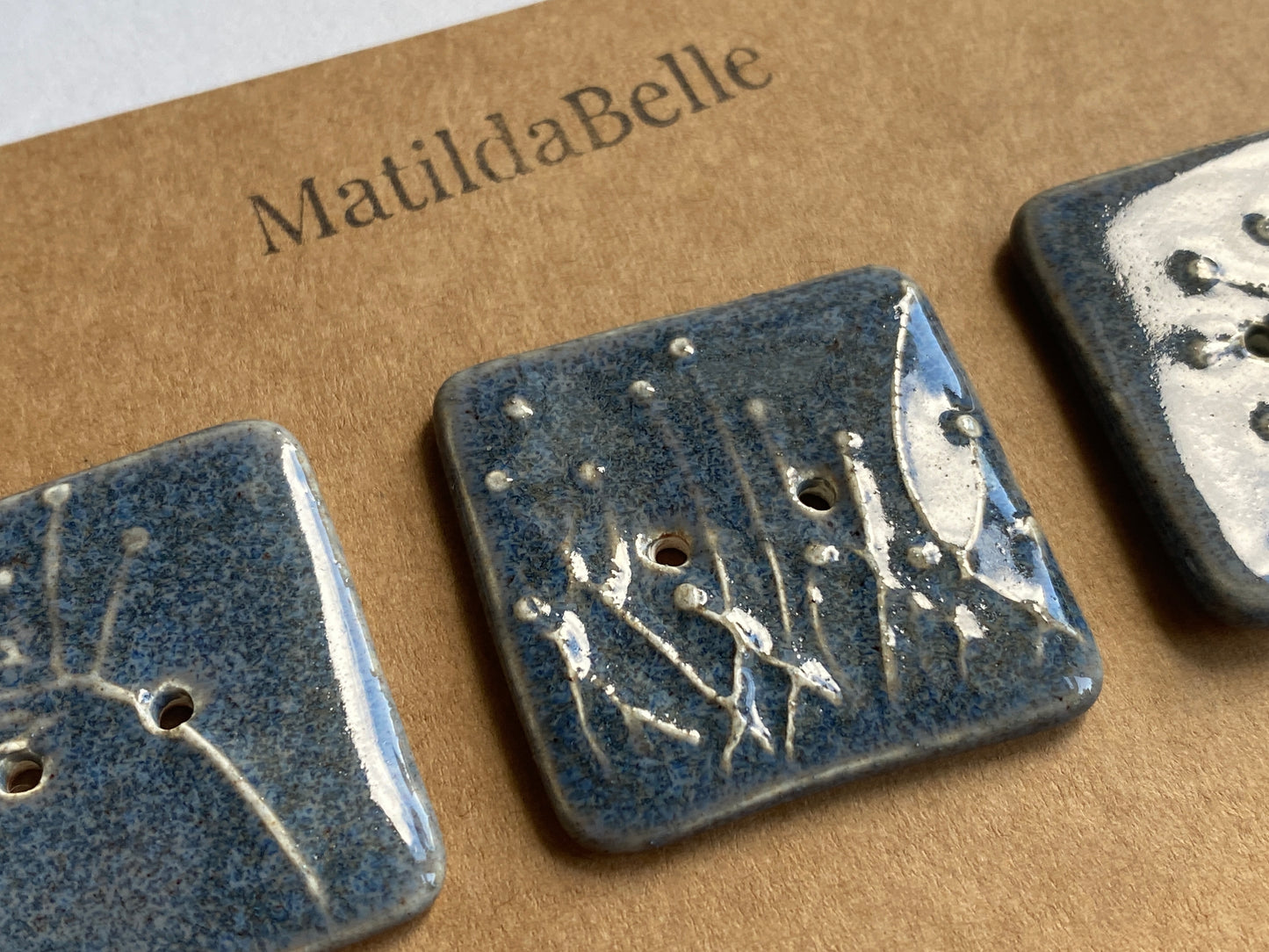 35mm Set of 3 Square Botanical Clay Buttons Heather- 35mm  -