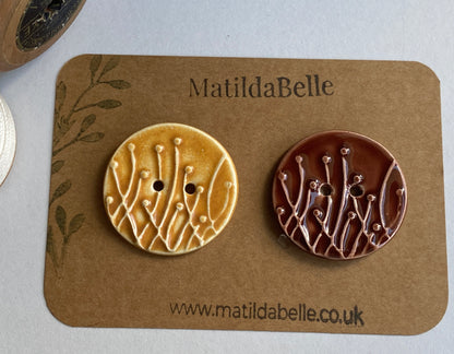Large Pair of Botanical Handmade Buttons 35mm