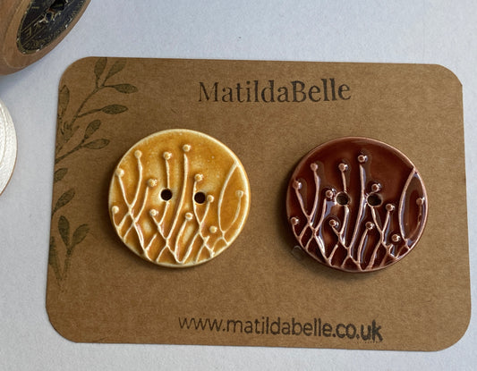 Large Pair of Botanical Handmade Buttons 35mm