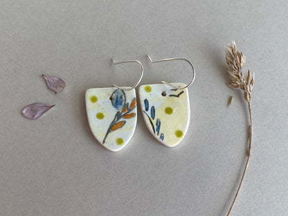 Botanical Ceramic Earrings Handmade Sterling Silver drops