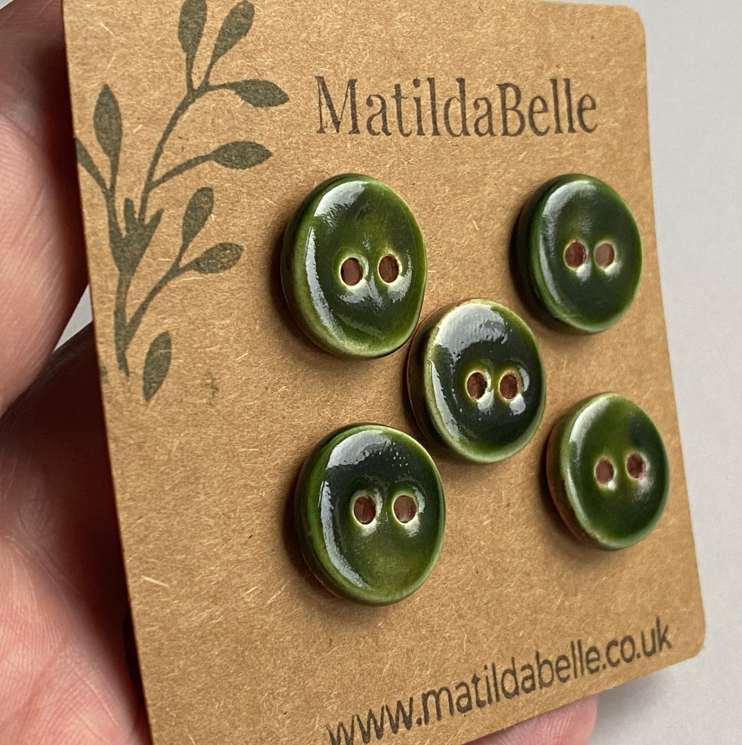 Buttons Handmade 17mm Olive Green set of Five