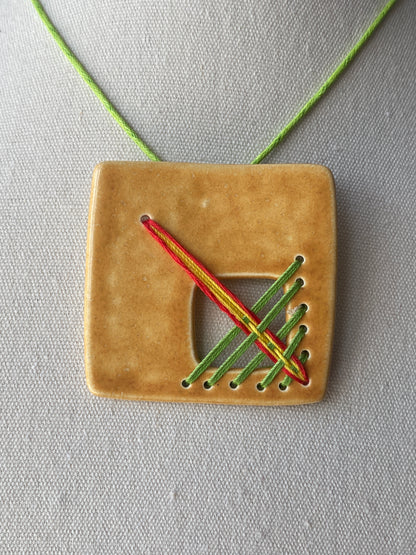 Handmade Ceramic Stitched Pendant Necklace Vibrant