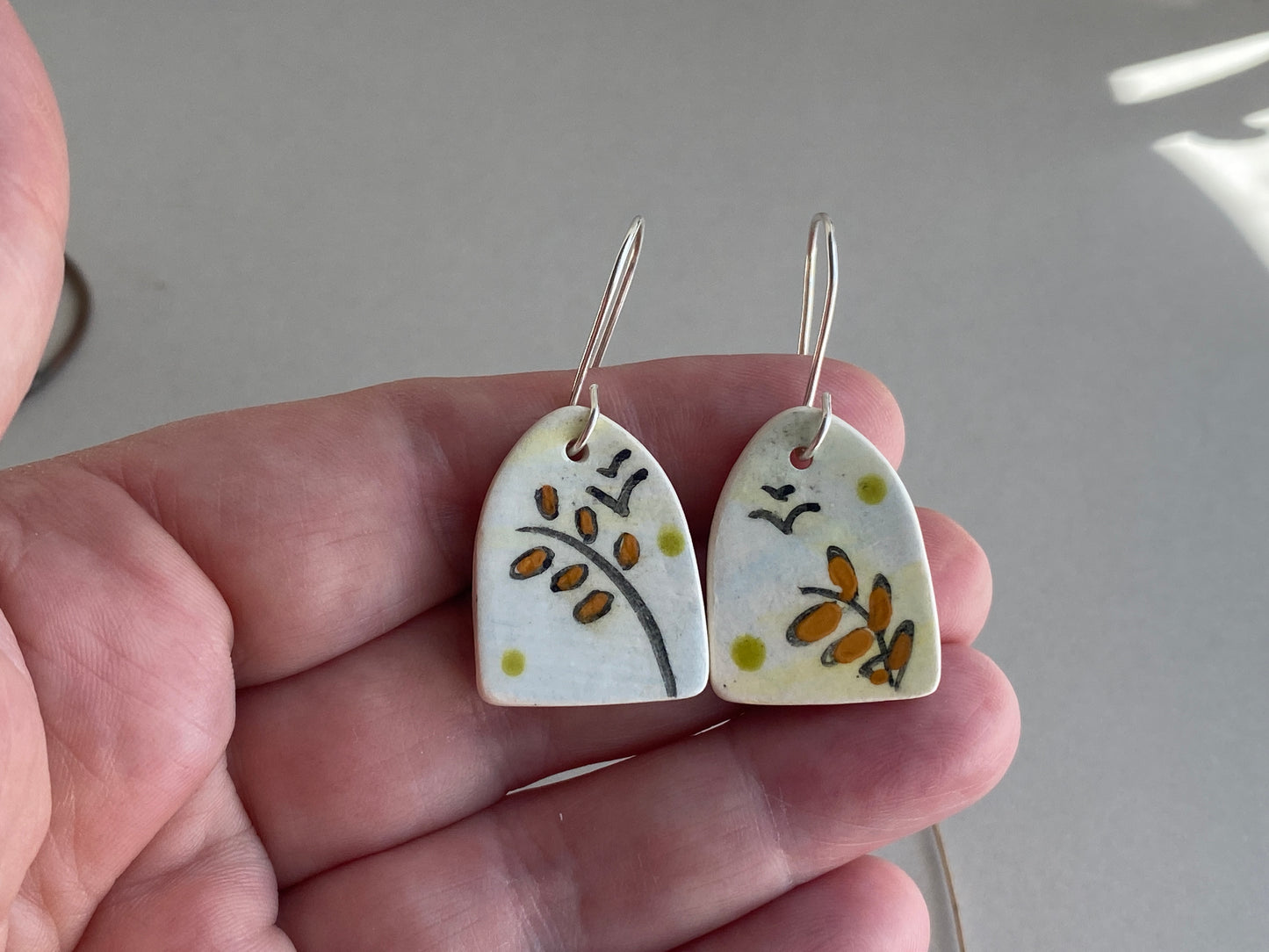 Handmade Ceramic Botanical Drop earrings Sterling Silver