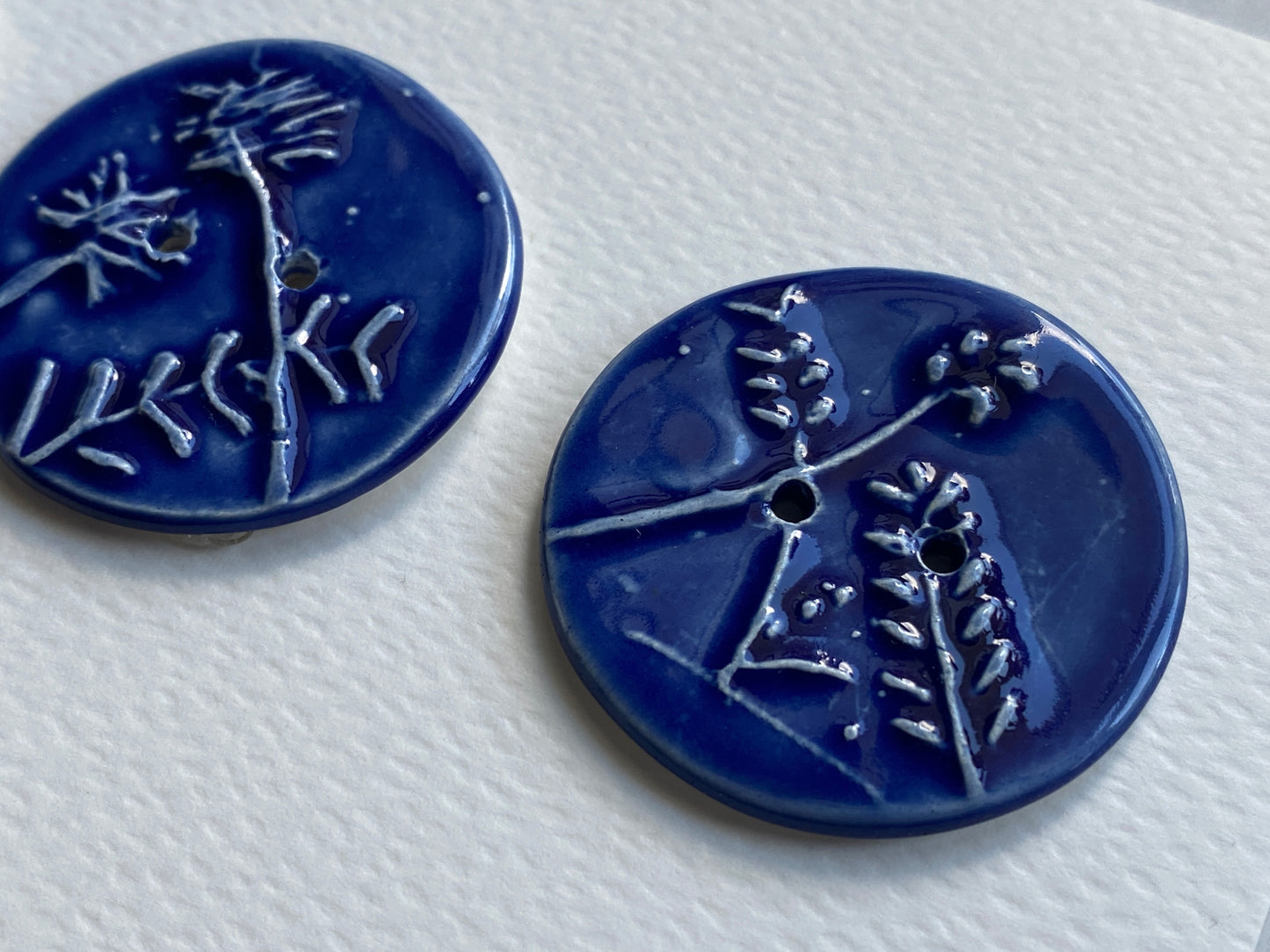 Handmade Ceramic Round 36mm Buttons Botanical Navy Blue