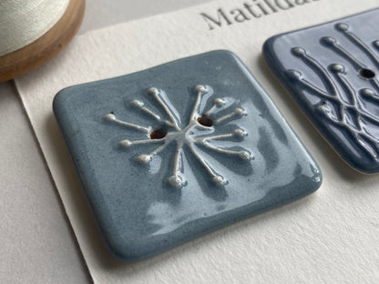 35mm Set of 3 Square Botanical Clay Buttons Blues - 35mm  -