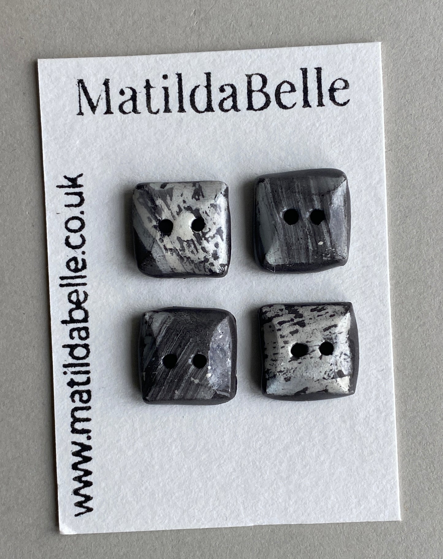 Ceramic Buttons handmade tiny Square set of Four 14mm