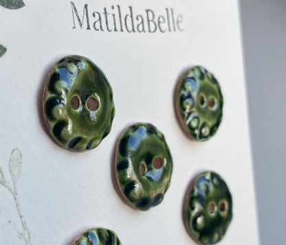 Vintage inspired 20mm Round Buttons set of five, Olive Green