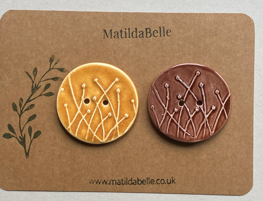 Large Pair of Botanical Handmade Buttons 46mm Chocolate and Honey