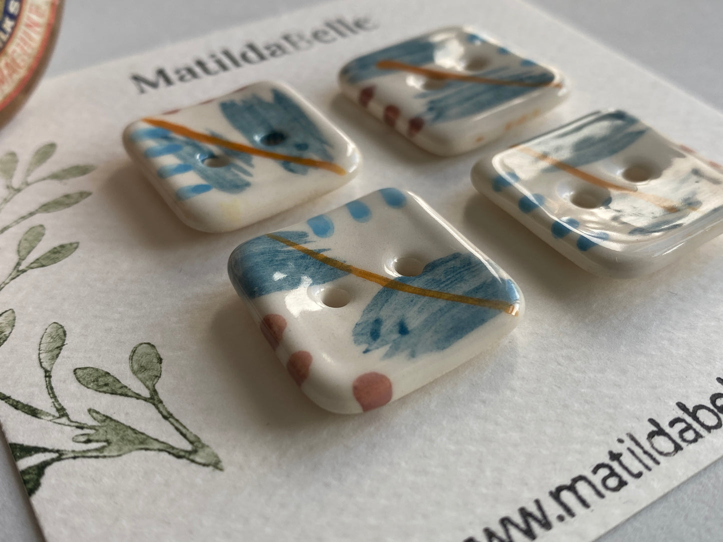 25mm set of Six square handmade Buttons Coastal Colours