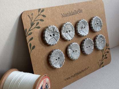 24mm Set of 6 vintage lace Grey handmade ceramic buttons, 24mm