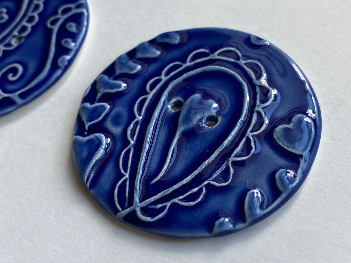 Handmade set of 2 Ceramic large Buttons 48mm  Whimsical design