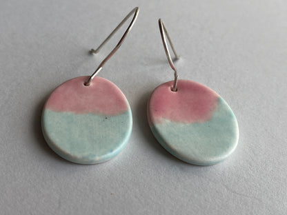 Ceramic Oval Dangle Earrings - Pink and Turquoise